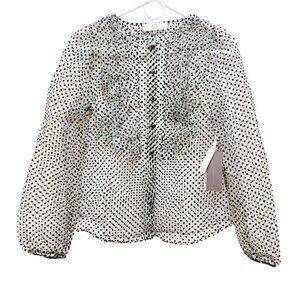 Magofina Rico Womens Polka Dot Sheer Long Sleeve Blouse Ruffle Detailing Size S